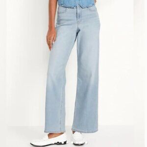 Old Navy High Rise Wow Wide Leg Jeans Boho Hippie Preppy Light Blue Wash Sz 4